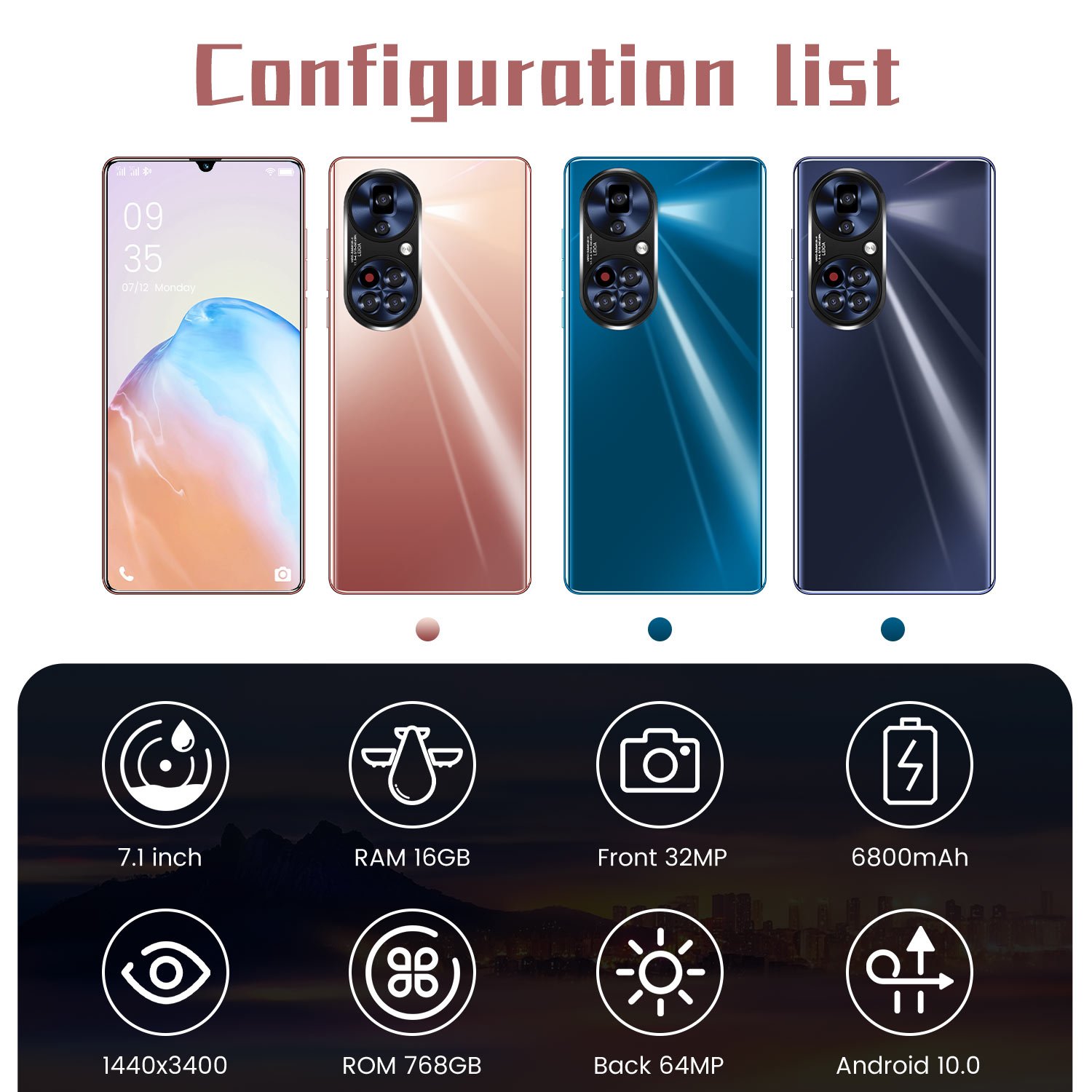 OEM 7.1inch huwei P50 Pro Smartphone 4G 5G Unlock Android Mobile 16GB 1TGB Huwai Cellphone Cell Smart Phone